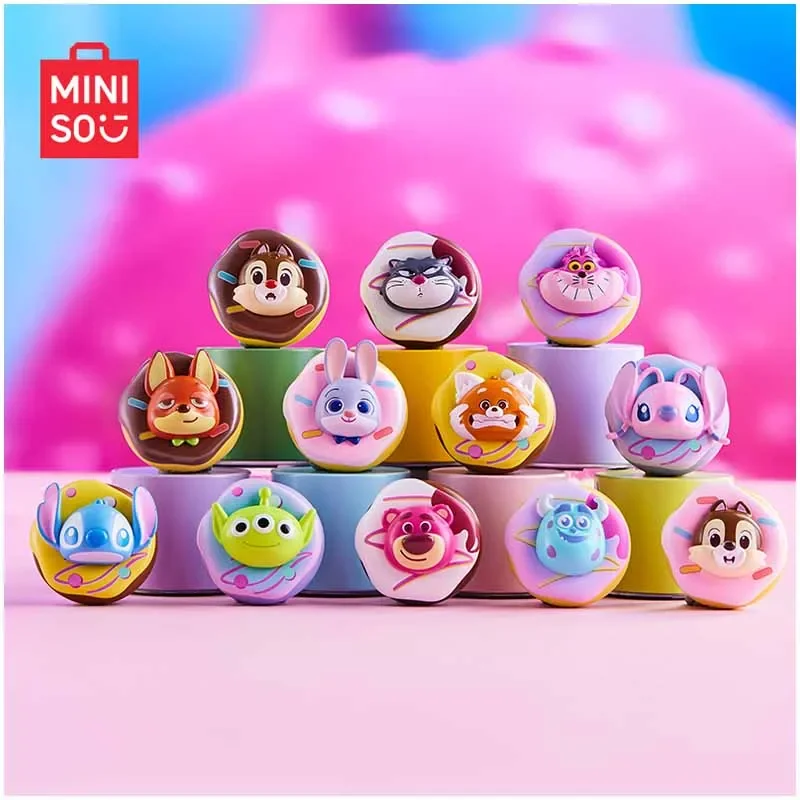 MINISO Disney Anime Stitch Angel Dale Chip Lotso Alien Lucifer Cartoon Donut Series Model Doll Toys Magnet Refrigerator Sticker