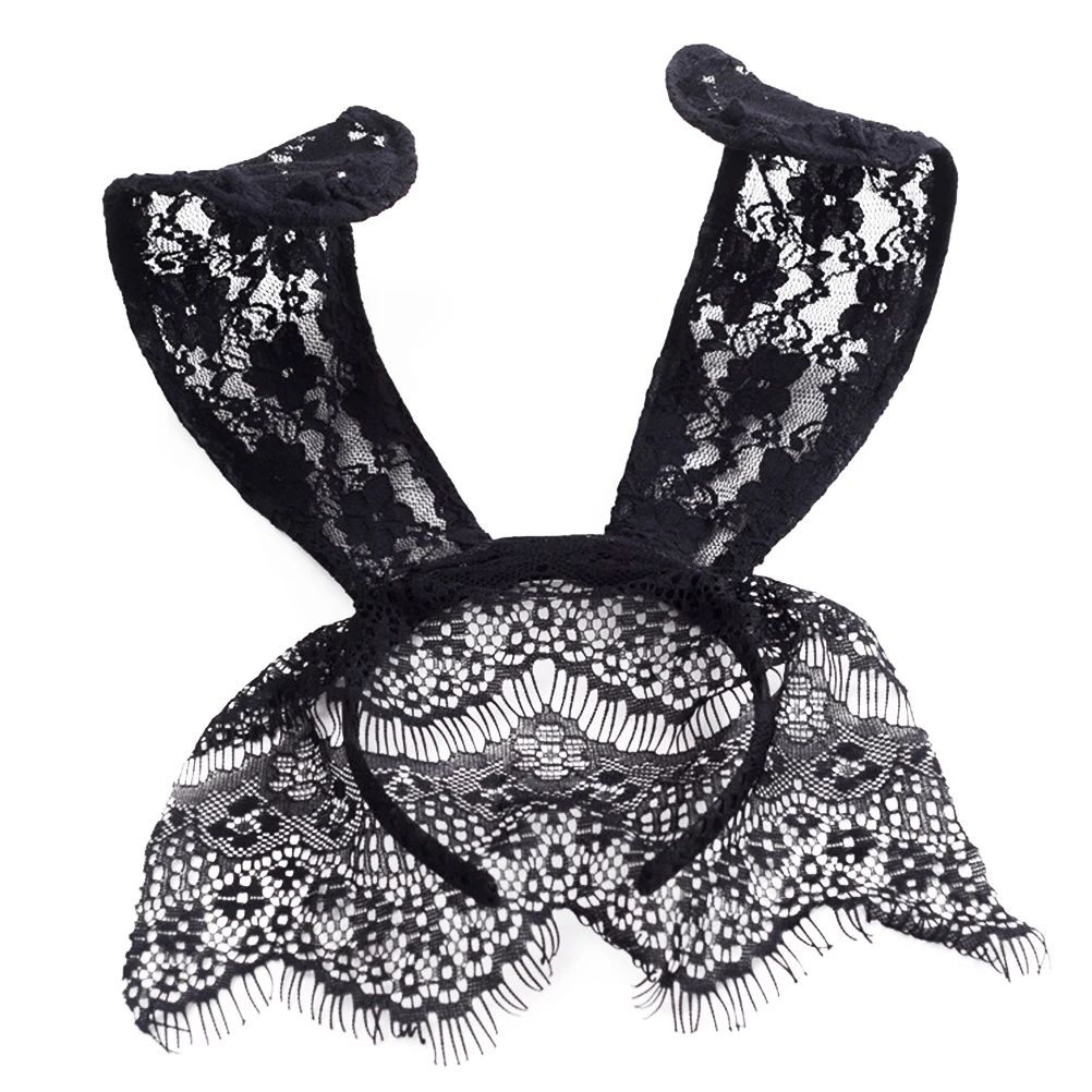 

2 Pcs Bunny Ear Headband Party Veil Halloween Mask Lace Headbands European American