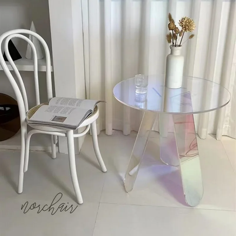 

Iridescent Acrylic Side Table Transparent Gradient Round Square Colorful Rainbow Clear Bar Photo Prop Balcony Table