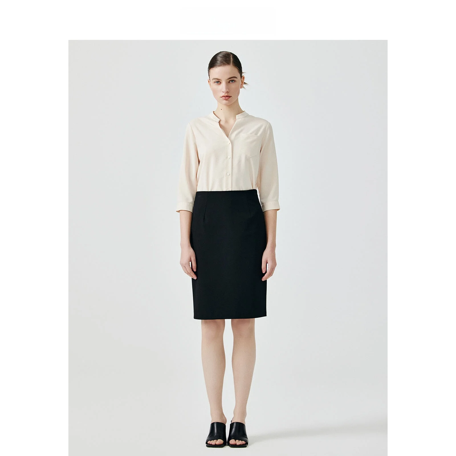 

LeLenth Long Sleeve V-Neck Shirt Professional Suit Women Summer Fashionable Work Interview Suit Skirt Set Business Uniform