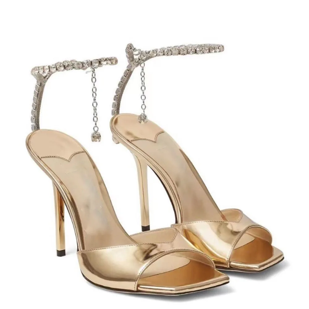 

Women's V Mouth Transparent Diamond Anklet Chain Diagonal Toe Open Toe Stiletto High Heel Satin Sandals Fashion Evening Shoes