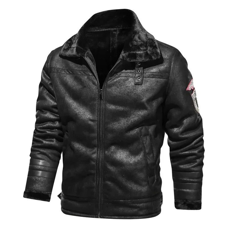 Autumn Winter Faux Leather Jacket Men Thick Warm Velvet Windbreaker Outerwear Large Size M-4XL Motorcycle Suede Jacket Coat Men