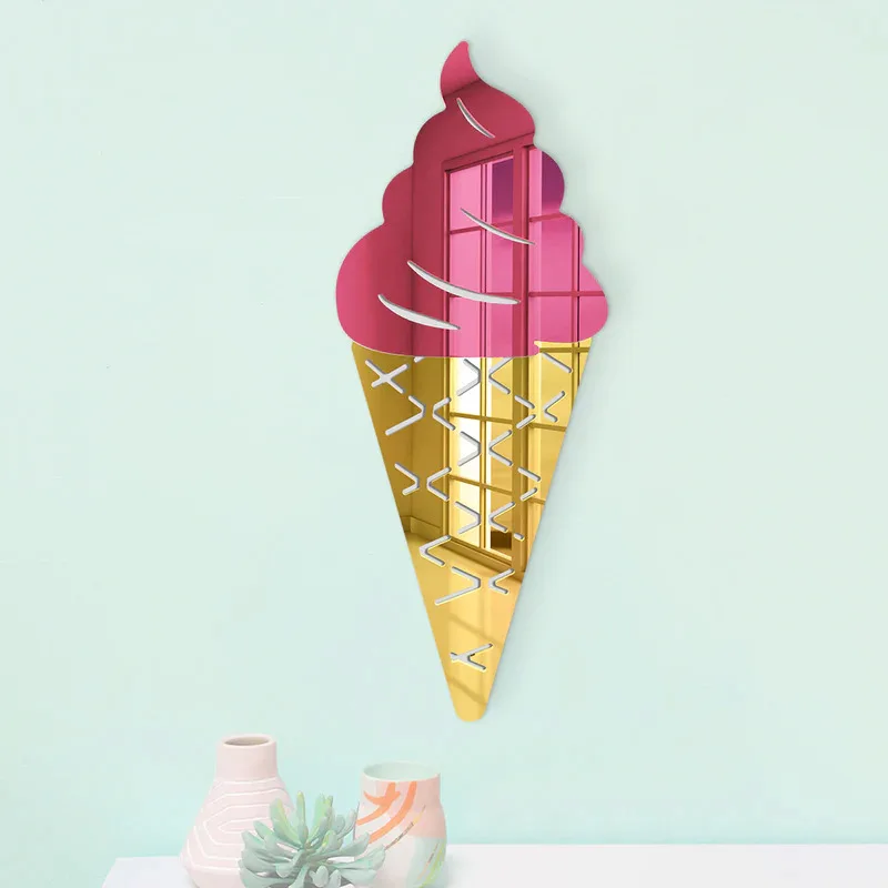 

Acrylic Business Sign 3D Mirrored Ice Cream Cone Wall Art Decor Dessert Shop Logo Aesthetics Decor Ice Drink Store Opening Gifts