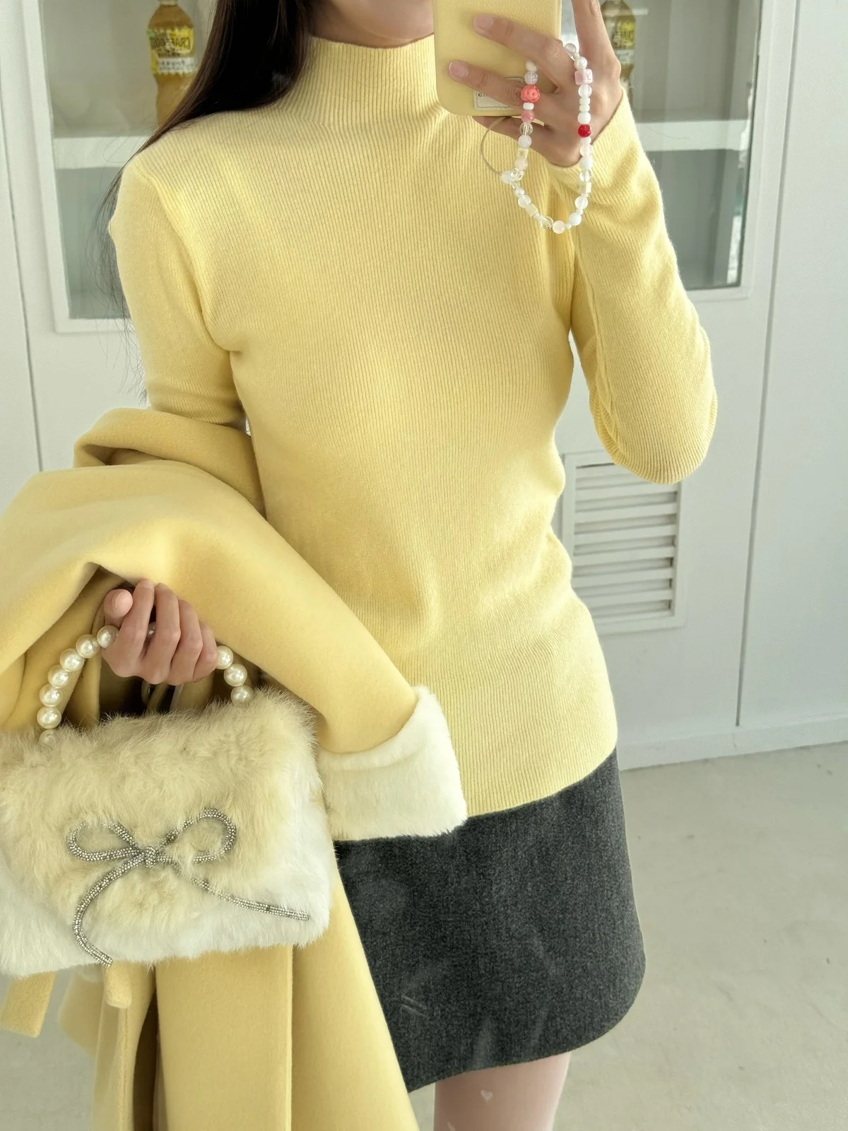 

Ma Sister's Wooden Knitted Base irt High Ne Slim Fit Yellow Red Mint een Autumn Winter Inner Wear mid High Collar