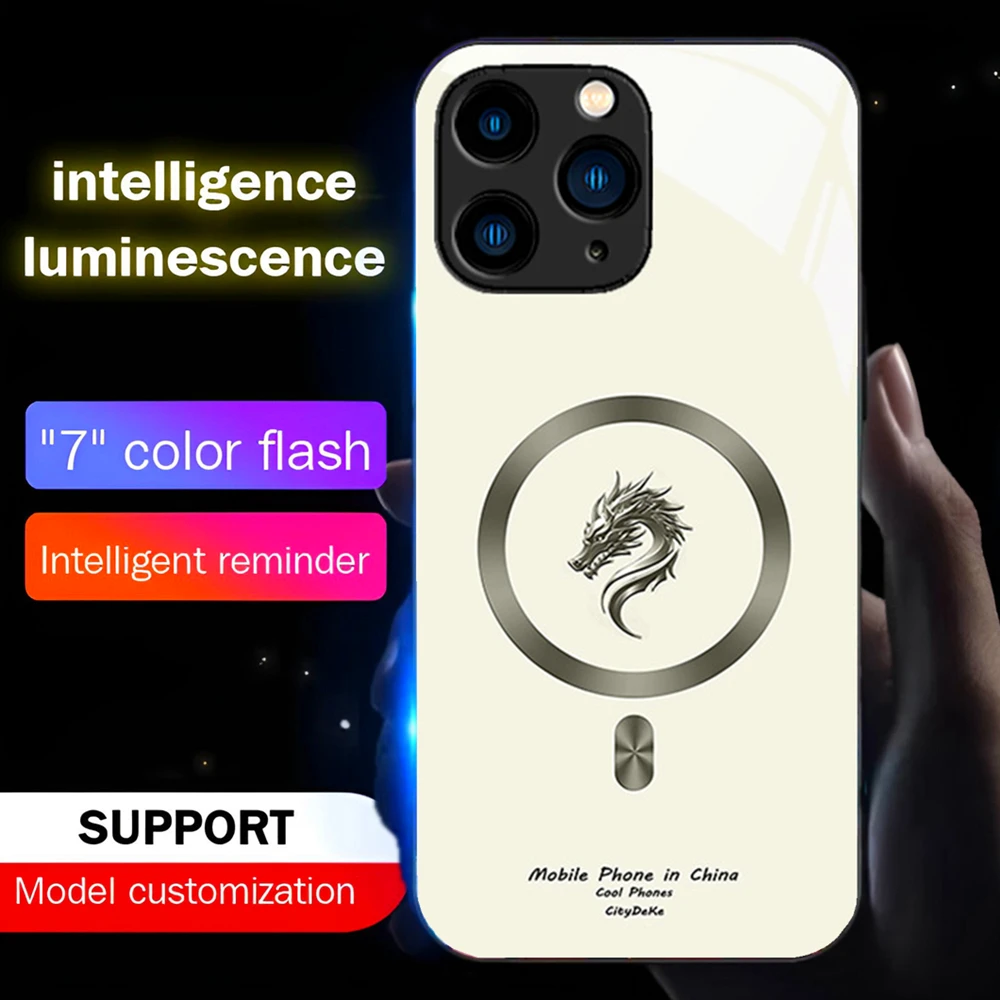 

Чехол для телефона из закаленного стекла Cool Dragon Fury со светодиодной подсветкой для iPhone 16 E 15 14 13 12 11 Pro Max XR XS Plus SE