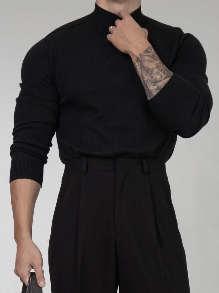 Primas الرجال طويلة Sve محبوك سترة f عالية الياقة الخريف الشتاء Sle عادية Faion القطن مزيج ملابس داخلية قاعدة irt #5