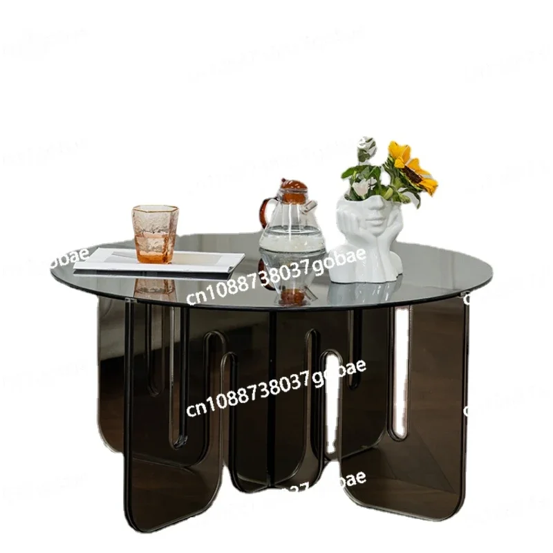 

PQF Coffee Table Modern Living Room round Tea Table Household Glass Small round Table