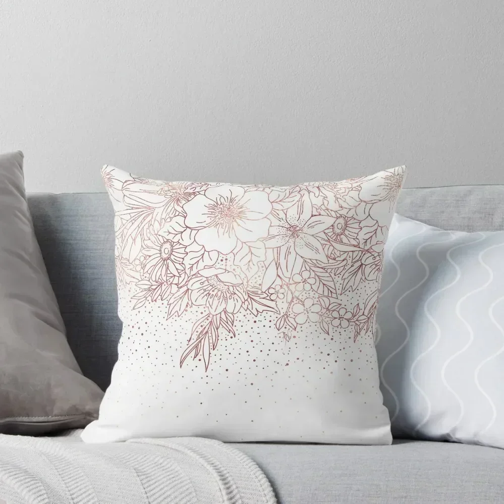 Rose gold hand drawn floral doodles and confetti design Throw Pillow Couch Pillows Christmas Pillow Covers pillow