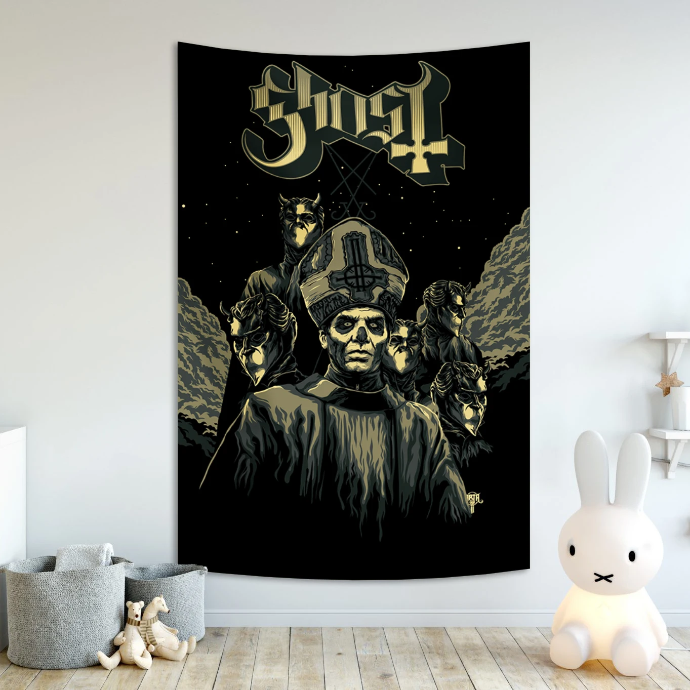 

Metal Ghosts Band Tapestry Flag Bohemian Hippie Printed Wall Hanging Carpets Bedroom Or Home Decoration Party Background Cloth