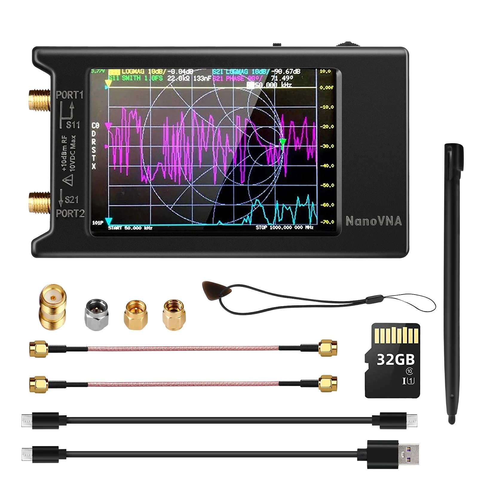 Spectrum Anslyzer NanoVNA-H4 Vector Network Antenna Analyzer 10KHz-1.5GHz MF HF VHF UHF Antenna Tuner 32GB Nano VNA NanoVNA-H