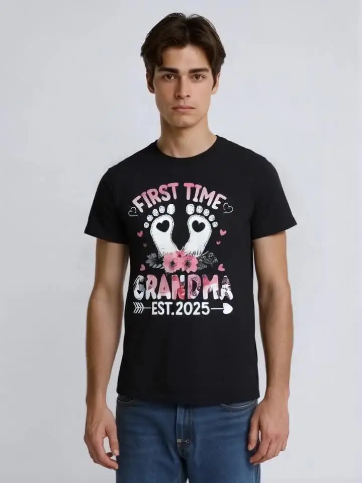 [เสื้อยืดประกาศการตั้งครรภ์] ผ้าฝ้ายสีดําครั้งแรกยาย 2025 เสื้อยืดประกาศการตั้งครรภ์