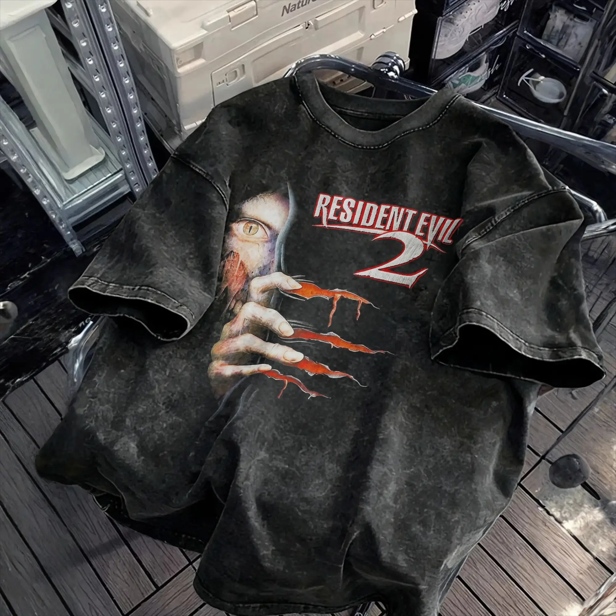 Streetwear Washed T-Shirt Resident Evil 2 1998 Simple T-Shirts  Popular Tshirt for Men Summer Awesome Pattern Tees