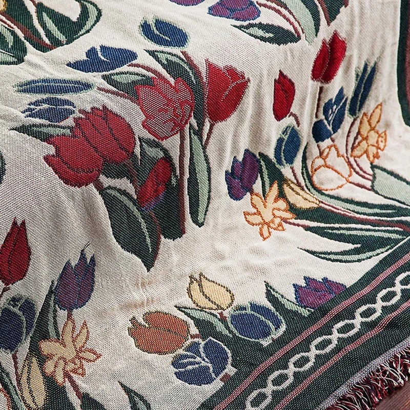 Tulip Flowers Blanket Vintage Throw Sofa Covers Knitted Bedspread Floral Europe Style Outdoor Camping Travel Blankets cobija