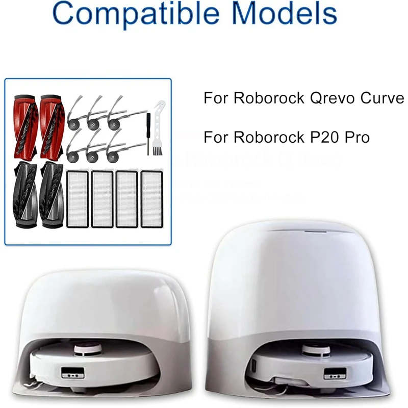 16 قطعة لـ Roborock Qrevo Curve/P20 Pro أجزاء المكنسة الكهربائية استبدال قابل للغسل فرشاة رئيسية مرشح فرشاة جانبية