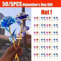 50/5PCS Diy Simulation Artificial Rose Flower Valentine's Day Gift Foil Plated Rose Lasts Forever Love Wedding Decor Roses 2025