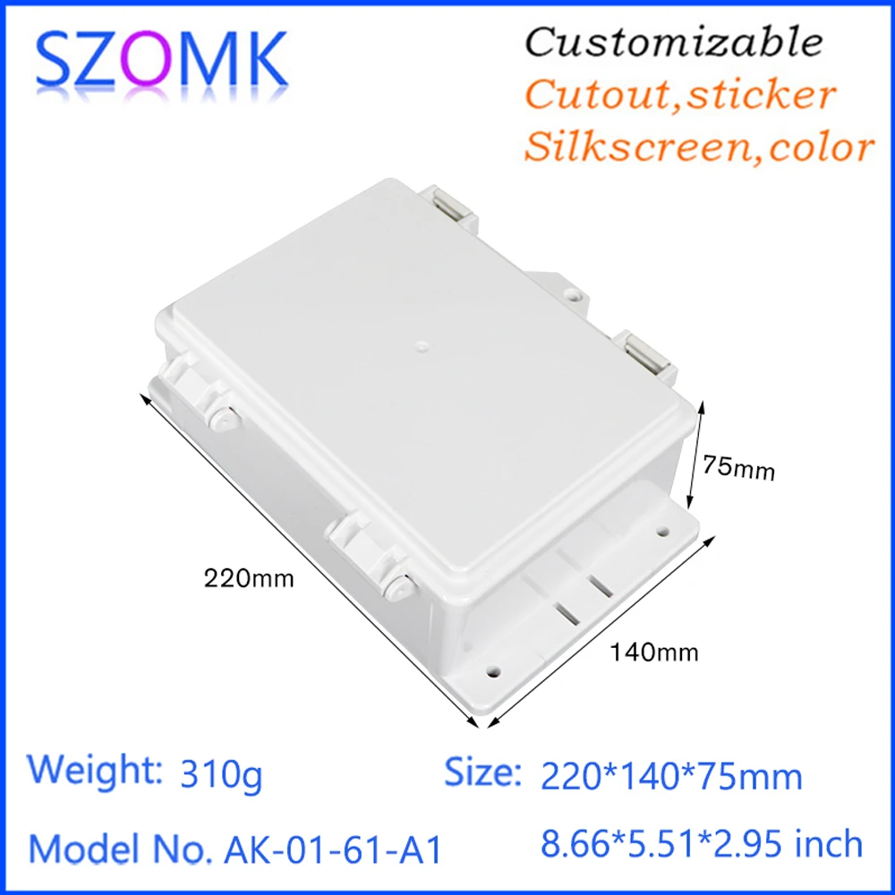 SZOMK AK-01-61 178*128*65mm Custom Wallmount Ip66 Waterproof Plastic Abs Enclosures Junction Box With Hinge Cover