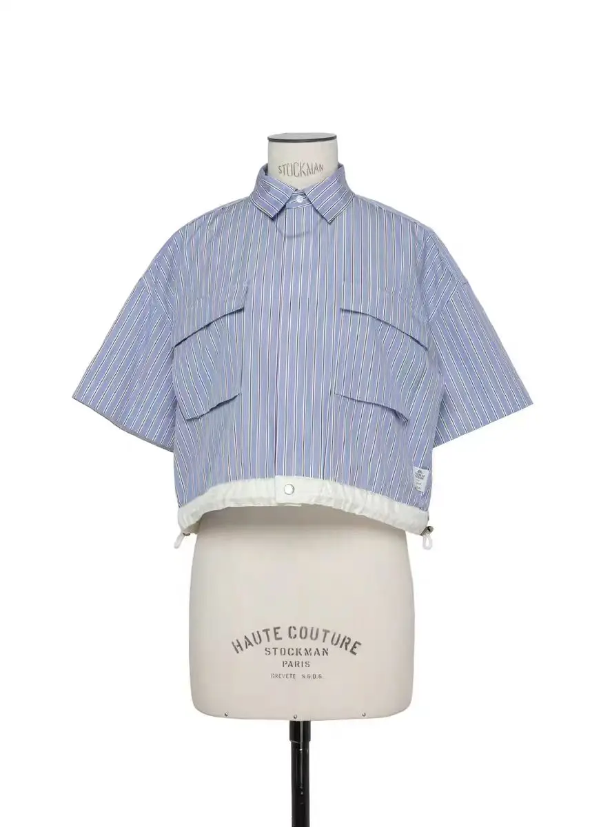 

FOG SACAI, лето 2024, женский свободный крой ort Sve irt, классический топ в полоску с воротником, смесь хлопка и полиэстера, модный