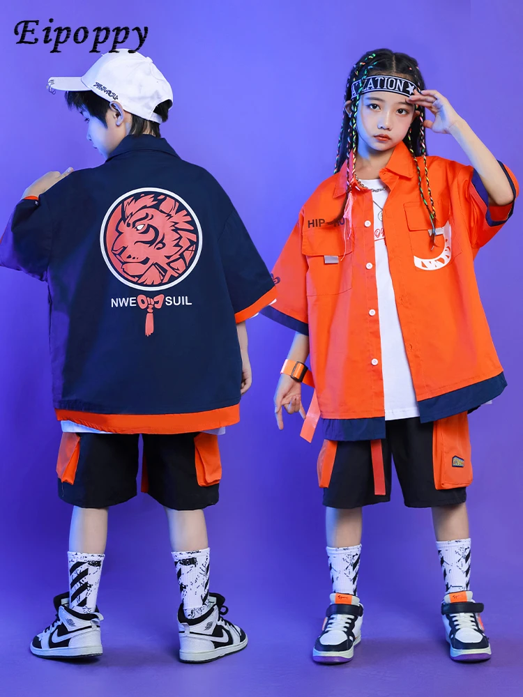 

Children's Hip Hop Trendy Clothes Hiphop Performance Costume Boy Fried Street Summer Cool Handsome Hip Hop Loose