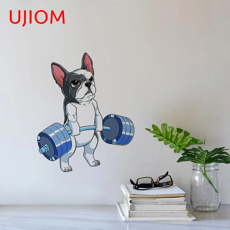 UJIOM Fitness Dog Wallstickers Room Wall Decoration Workout PVC Sticker for Gym and French Bulldog Lovers Waterproof Decals