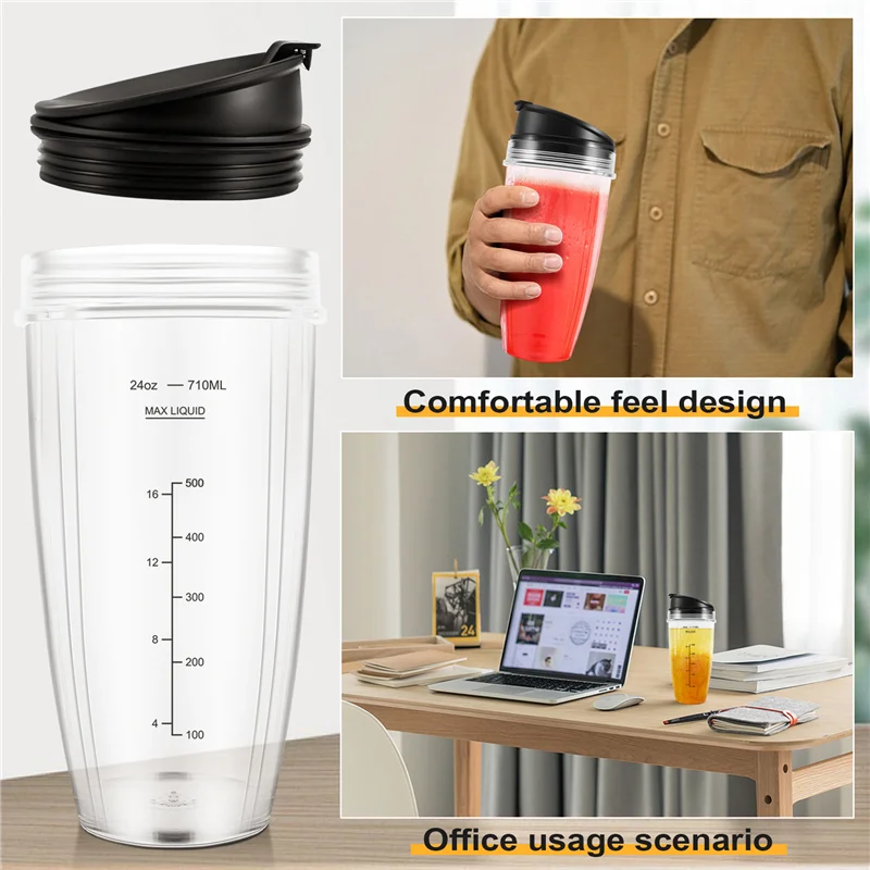 A94E-24OZ Replacement Cups Compatible For Ninja Nutri BN401, BN701, SS101, BN400, BN800, BN801 Blender