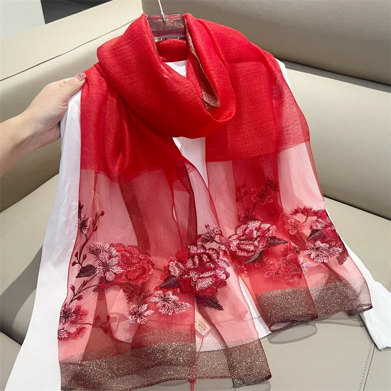 Large Silk Wool Scarf Fashon Summer Beach Shawl Wraps Women Neckerchief Embroidery Female Foulard Hijab Scarves bufanda poncho