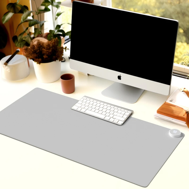 Large heated mouse, warm desk mat, office keyboard, writing