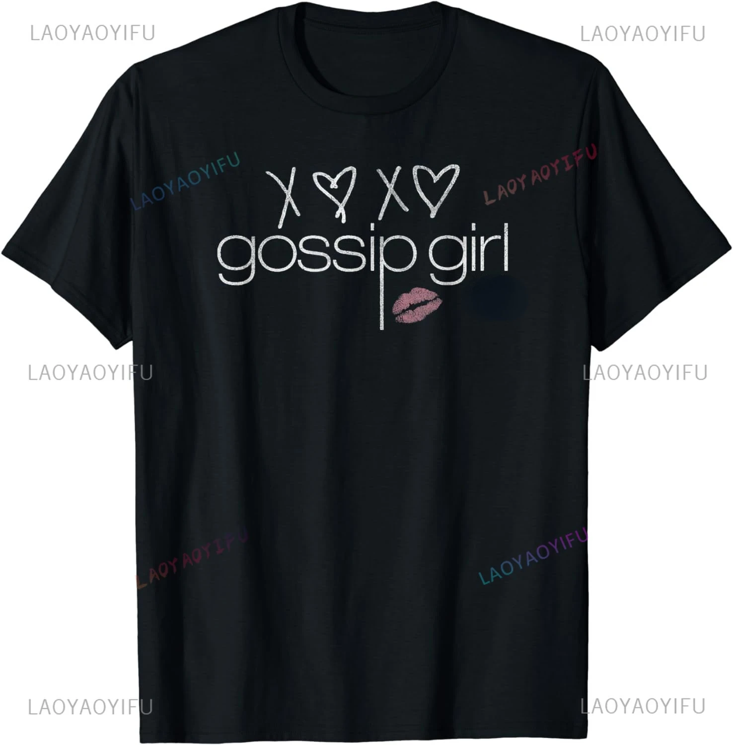 Gossip Girl Lipstick XOXO Logo T-shirt Unisex Stylish Casual Vintage Top Harajuku Summer Short Sleeve Crew Neck Shirt