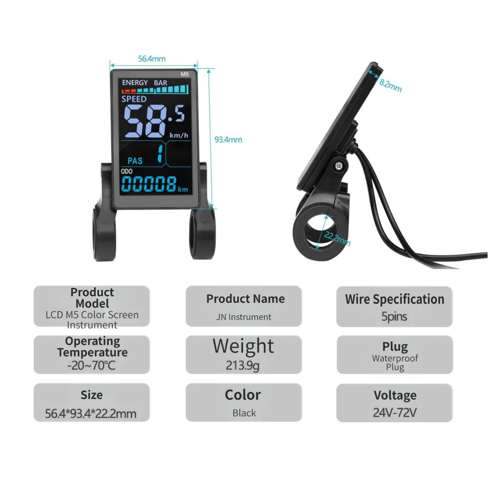 Electric Bicycle Retrofit Display for LCD-M5 with Waterproof Connector Showing Real Time Speed Level and Mileage
