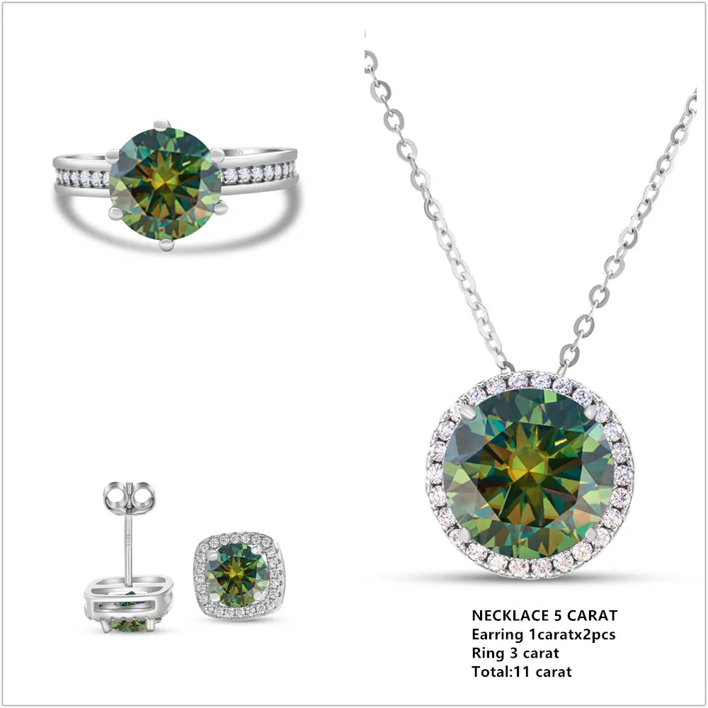 

Всего 10-каратного кольца с муассанитом для chram Lady, комплект ювелирных изделий из стерлингового серебра 925 пробы, кольцо, серьги, кулон, ожерелье, подарок для свиданий, вечеринки