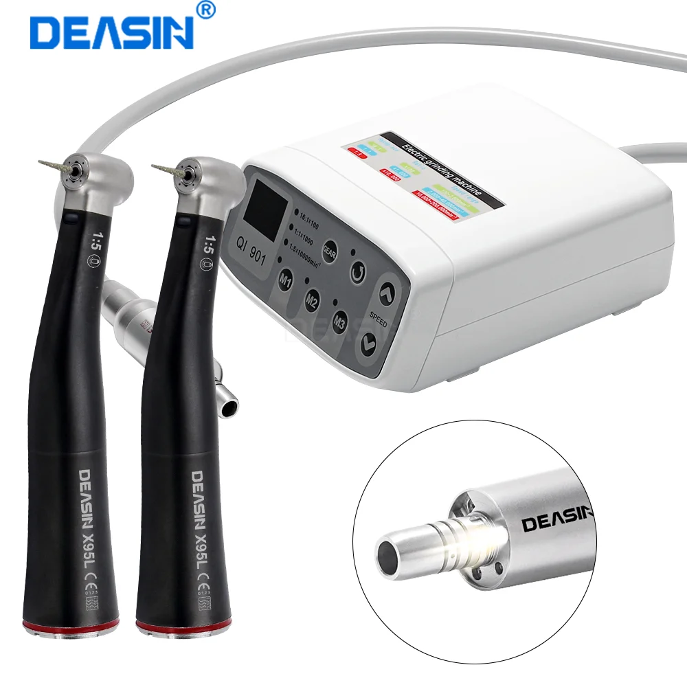 

DEASIN Dental LED Electric clinical brushless micro motor work With Black 1:5 Fiber optic LED Contra Angle Dentist Low Speed Han