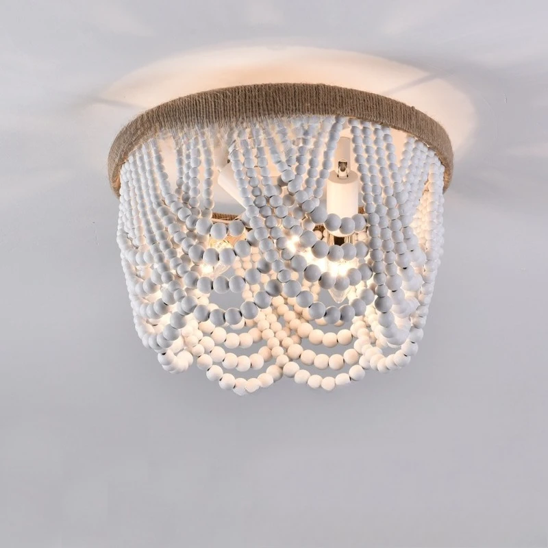 American Style Wooden Bead Ceiling Light Living Room Balcony Bedroom Xuanguan Homestay Minimalist Art Decorati Household Fixture