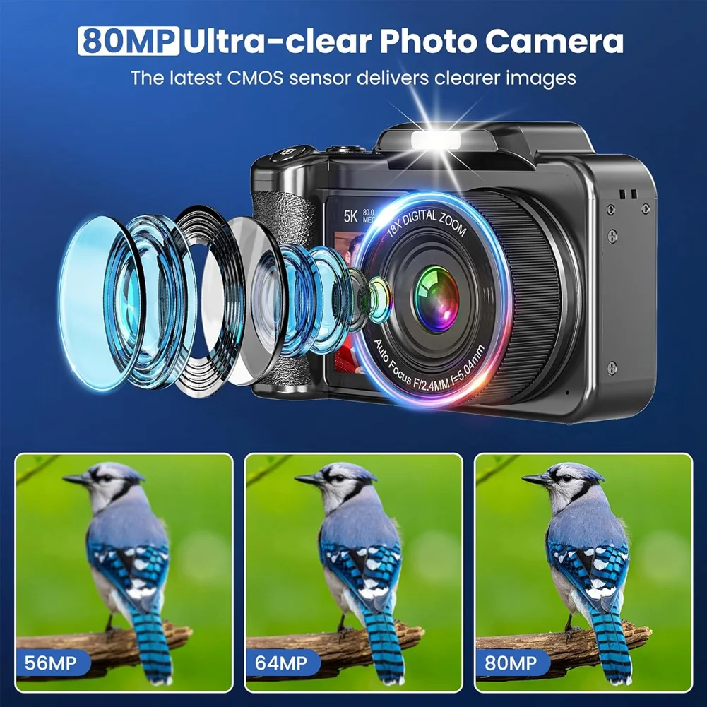 

B49C 5K 80MP Digital Camera,3.5"+2" Dual Screen Cameras For Photography Autofocus,18X Digital Zoom Recorder Vlogging Camera