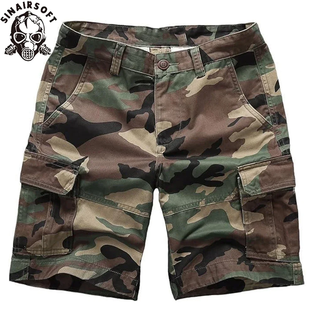 Pantalones Cortos Cargo Vintage Para Hombre - Camuflaje, 100% Algodón, Corte Relajado