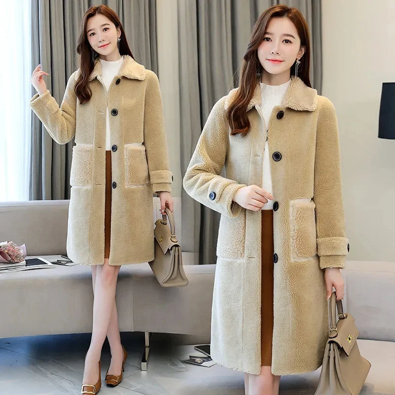 

Fashion Autumn and Winter Granular Wool Lapel Single-breasted Woolen Coat 2024 new Temperament Ladies Granular Wool Women's Long