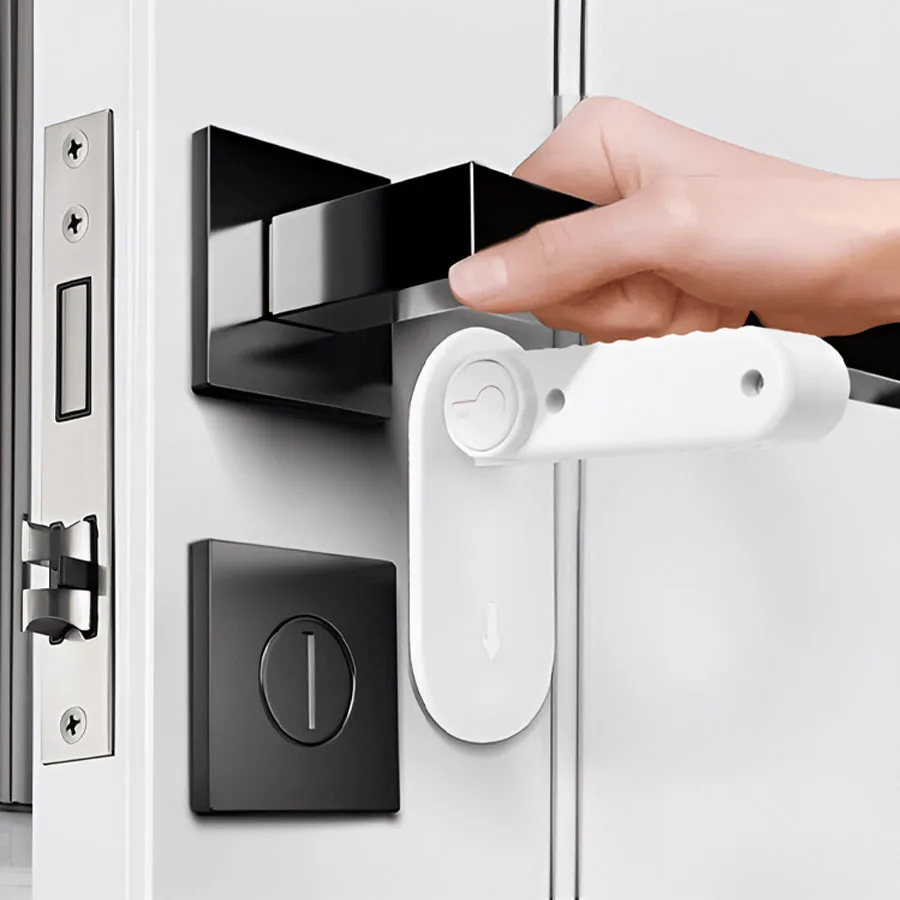 Childproof Door Handle Safety Lock with No-Drill Mounting Clips for Baby & Pet Protection Prevents Door Opening & Pinch Hazards