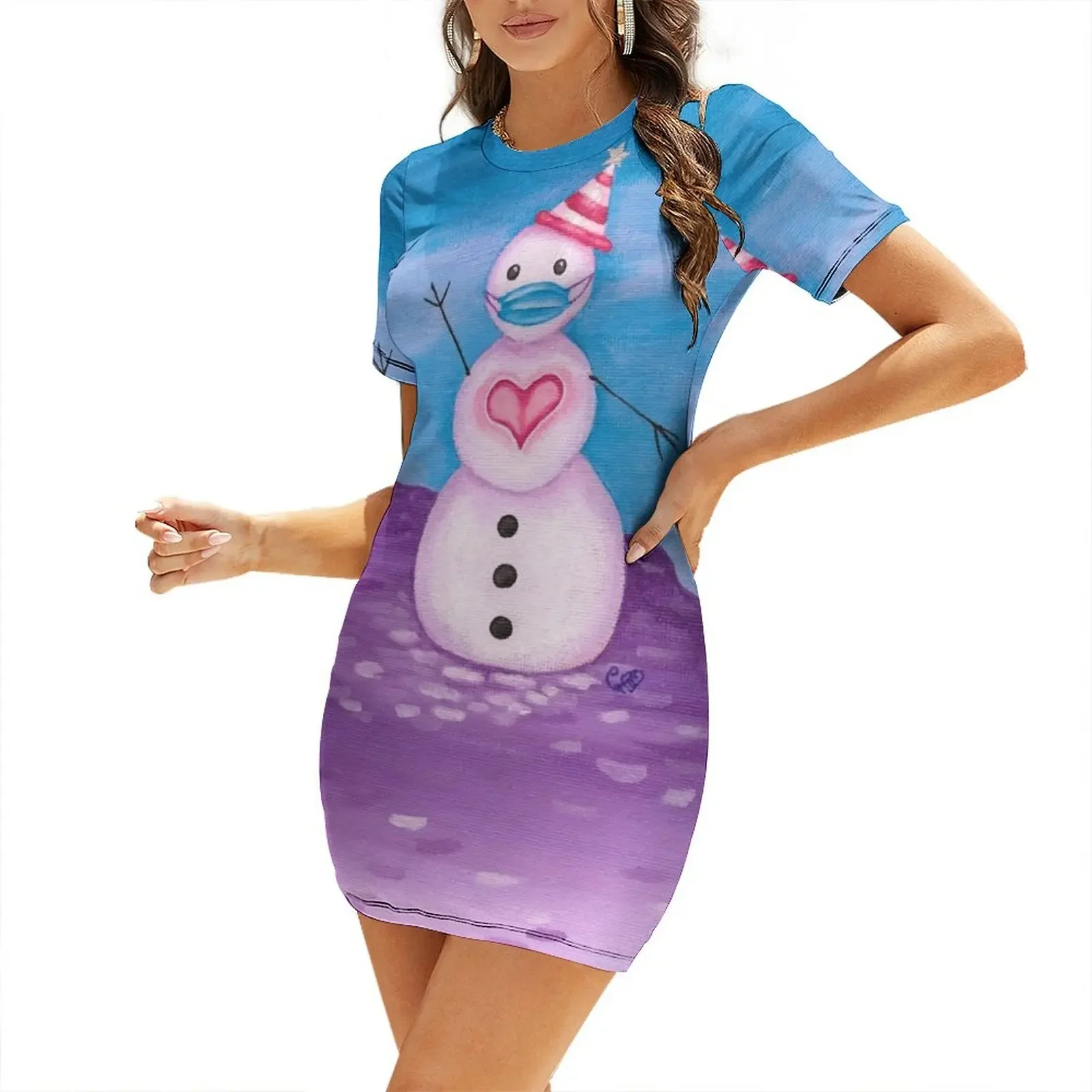 

From Snowman with Joy Short-Sleeved Dress Dress woman summer dress daily
