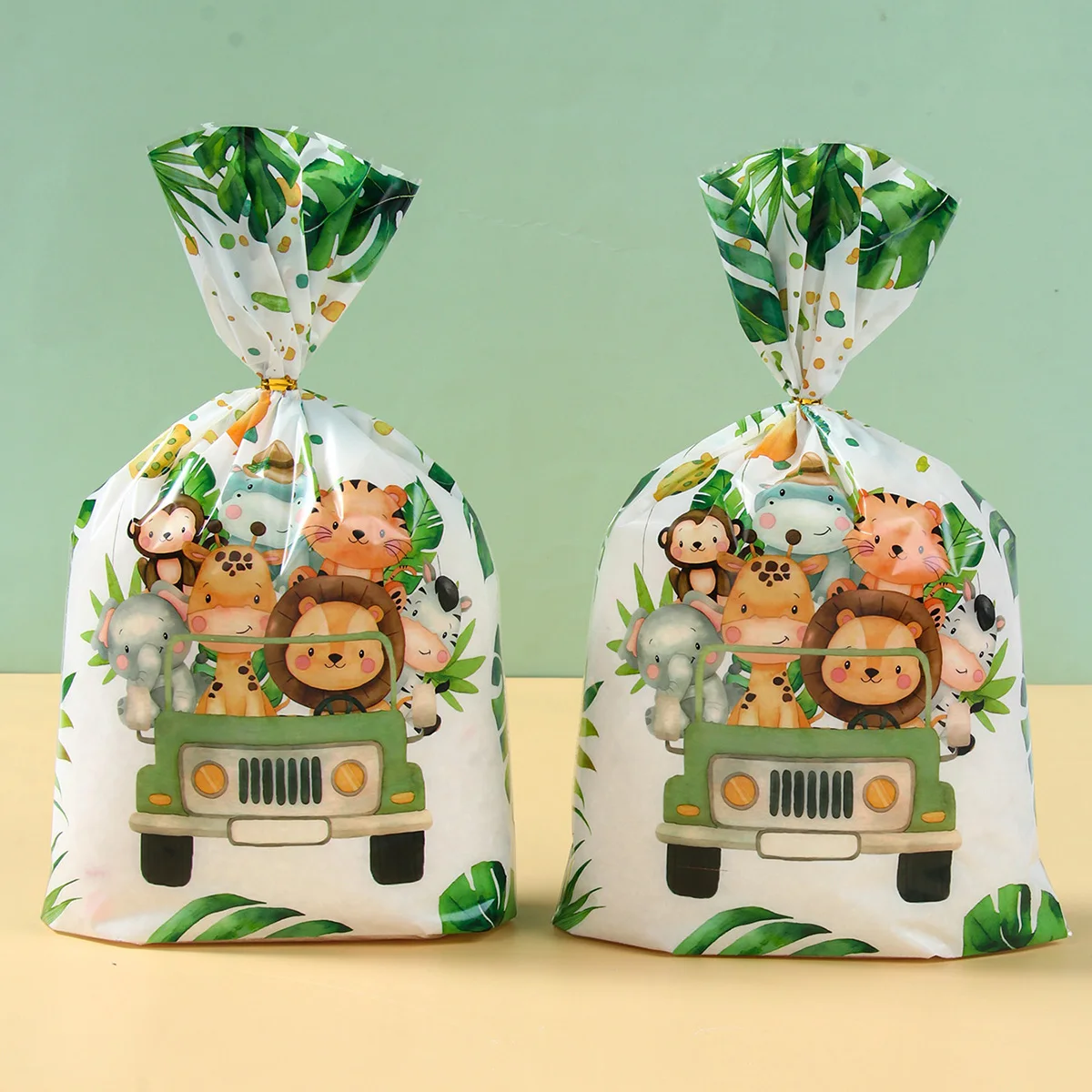 25Pcs Jungle Safari Concave Bottom Three-dimensional Candy Bag Jungle Birthday Party Decorations Kids Favors Candy Cookie Bag