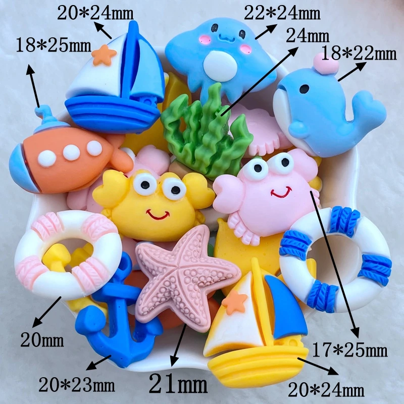 10Pcs New Cute Resin Mini Sailing Boats, Marine Animal Series Flat Back Manicure Parts Embellishments For Hair Bows Accessories