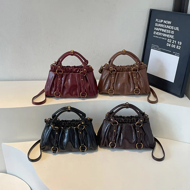 

Luxury Shoulder Bag, Niche Cloud Top Handle Purse, Women's Day to Night Crossbody, Minimalist Sling Bag, Textured Tote Bag