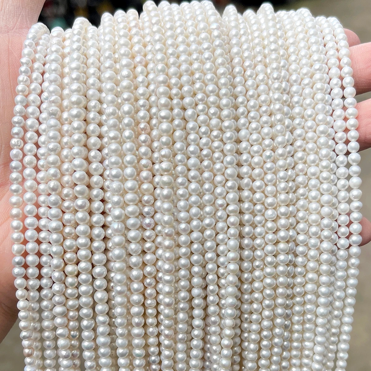 Weiße Natürliche Süßwasserperlen, Hochglänzende Runde Perlen für DIY Armband Halskette Ohrring Schmuckherstellung – Detail 3