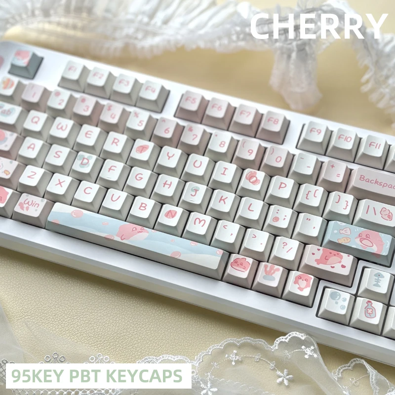 Cute Keycaps 95 Keys (Without Keyboard ) Cherry PBT Keycaps Kit Fits 61-84 Keys Hot Swap Mechanical Keyboard For DIY Customized