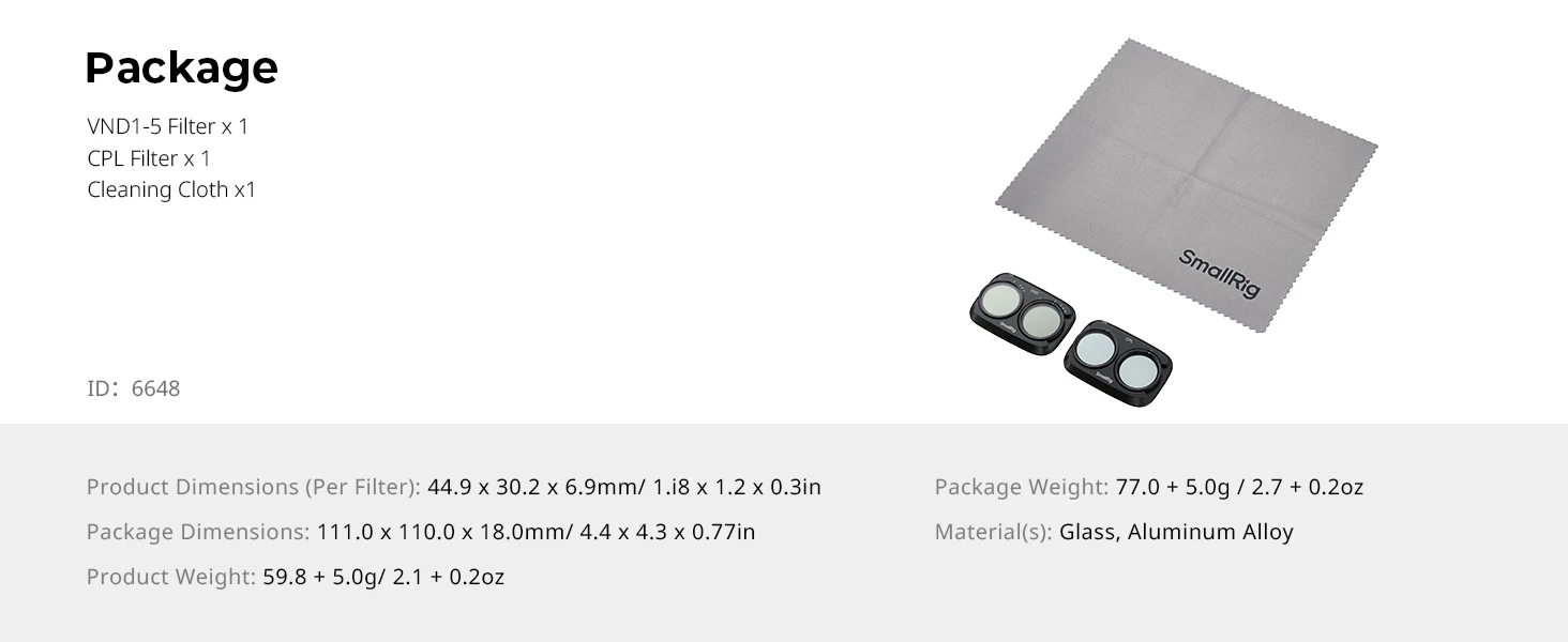 SmallRig Filterkit für DJI Osmo Pocket 4P Glas mit VND1-5 / CPL Filter hilft, Licht gleichmäßig zu reduzieren und Farbverschiebungen zu minimieren -6648 – Detail 8