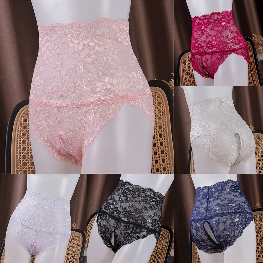 مثير الملابس الداخلية النسائية الدانتيل Crotchless سراويل ملابس داخلية جيدة التهوية الإناث شير ملخصات عالية الخصر الكلسون سلس ملخصات #6