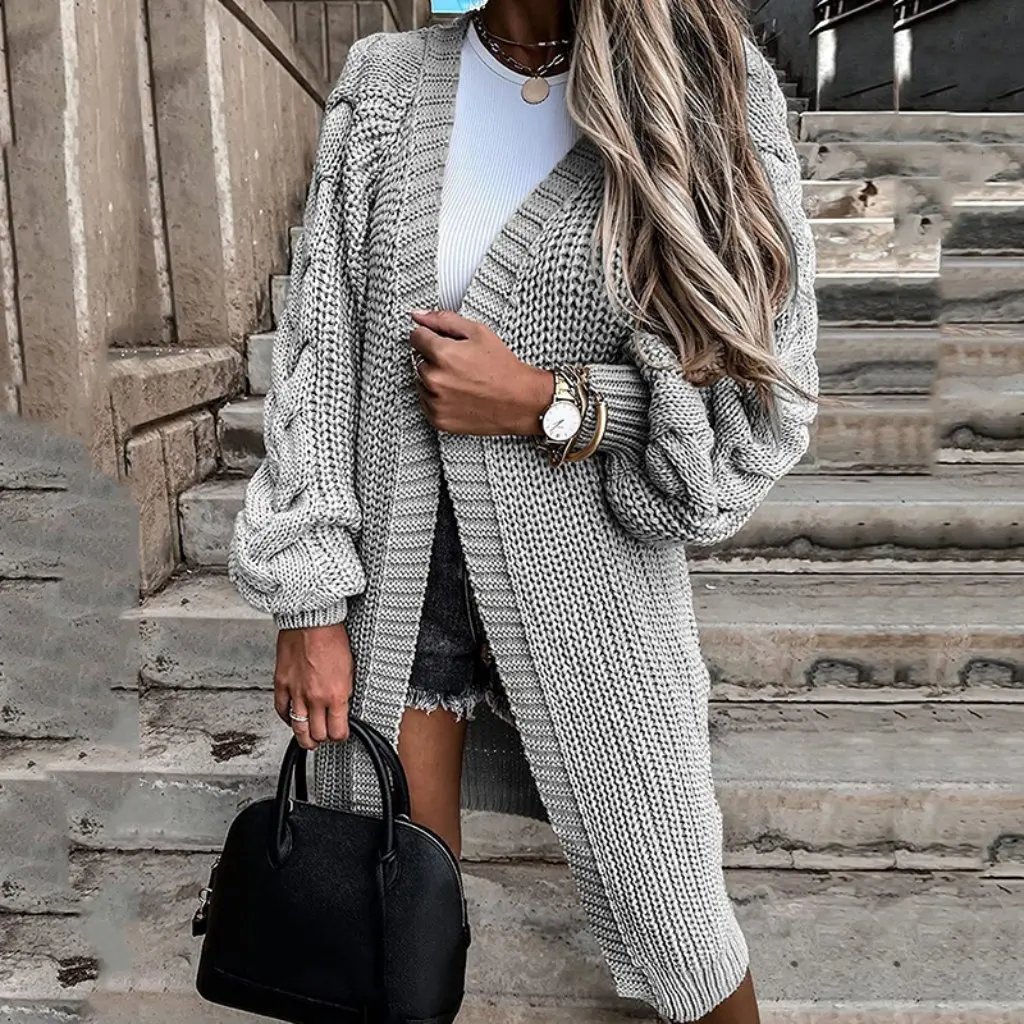 

Women's Solid Color Cardigan Long-Sleeved Knitted Coat Loose plus Size Sweater for Autumn Winter European And American Style