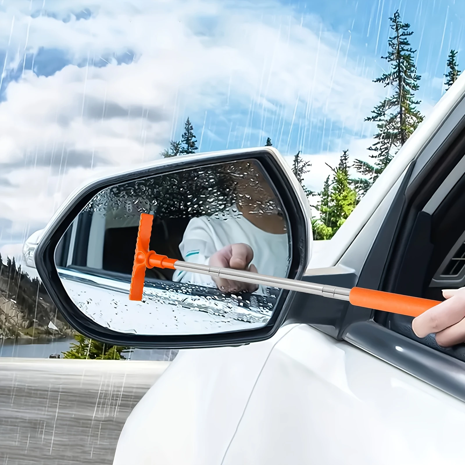 4PCS Handheld telescopic car brush, portable rearview mirror wiper, car glass cleaner, double-sided scraper, soft adhesive