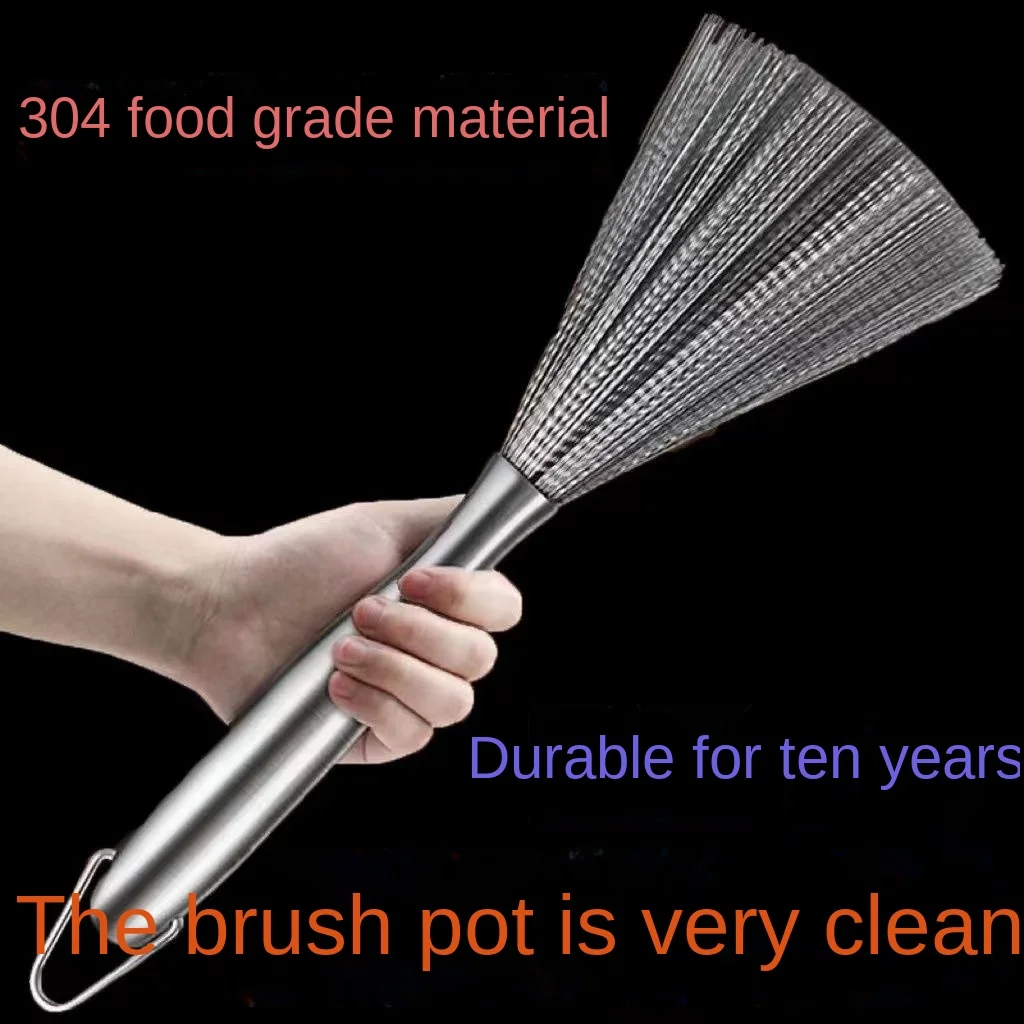 Stainless Steel Pot Brush Long Handle Cleaning Brush Nano Advanced Stainless Steel Wire Brush Pot Brush Pot Artifact