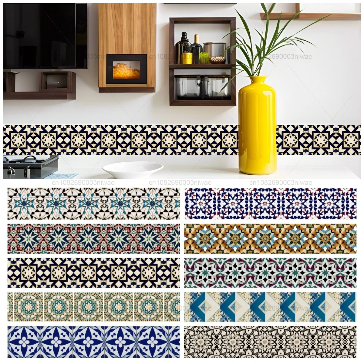 Self-Adhesive Corner Line Tile Stickers Wall Border Sticker DIY Kitchen Bathroom Decorative Waistline Wall Sticker