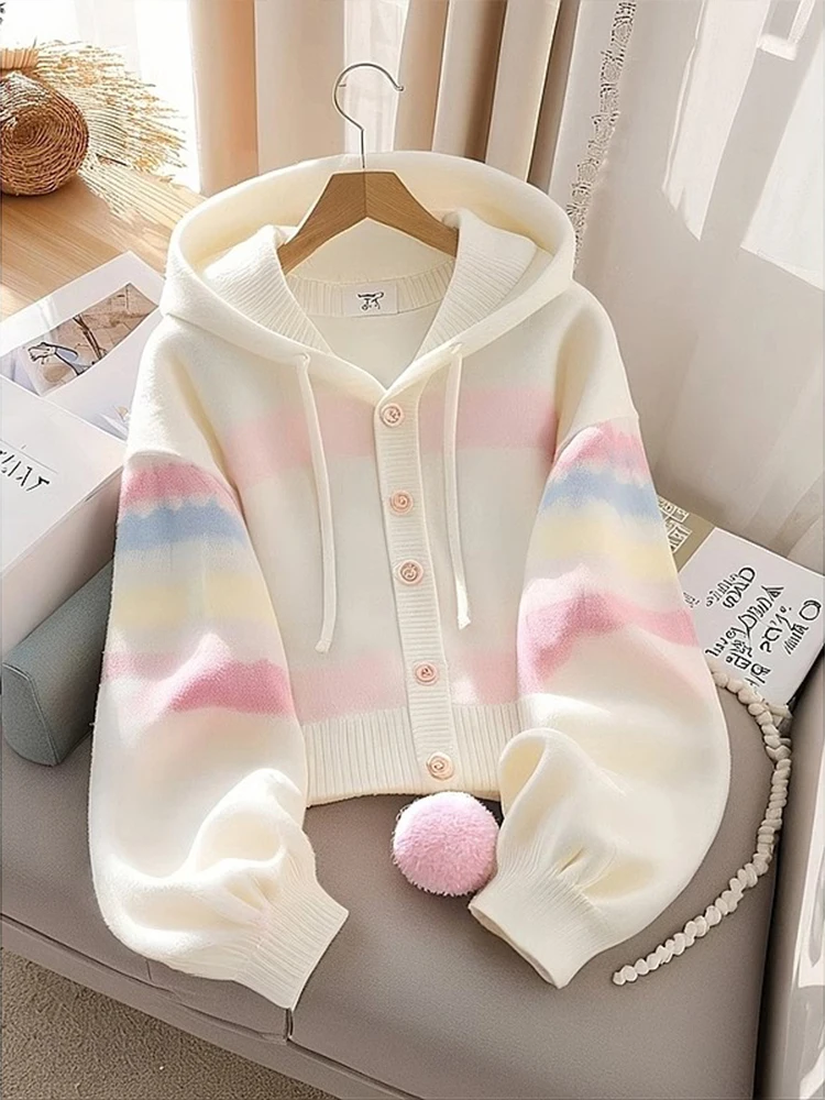 

Retro Lazy Sle Knitted Hat Sweatirt Outerwear 2024 Autumn New Women's Faion Knitted Open Cardigan Top