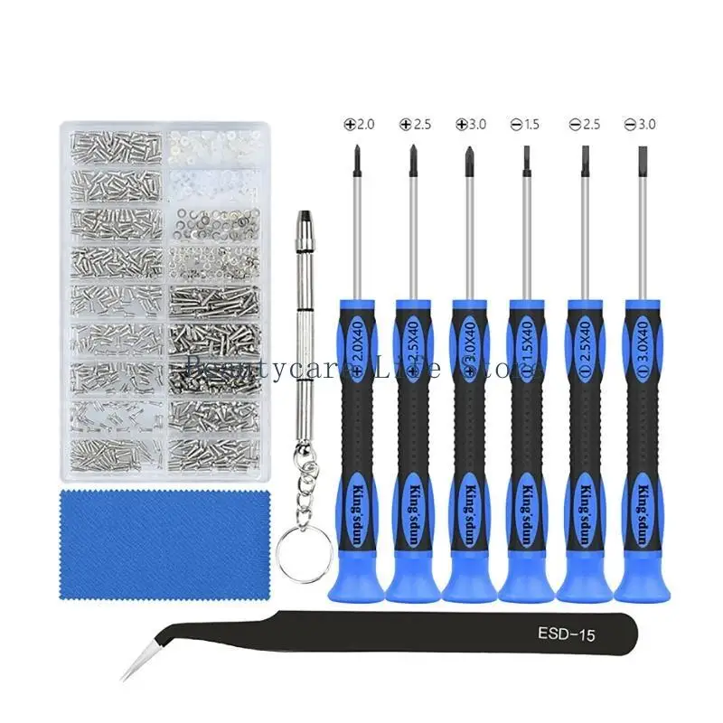 652C Eyeglass Repair Kit with 6 Pcs Magnetic Screwdrivers and Glass Screw Tweezers Tools for Glasses Eye Glass Sunglass Repair