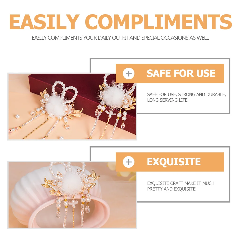 

Парочка заколок-кисточек с ушками кролика и жемчугом, с шариками, для женщин, элегантные, на каждый день